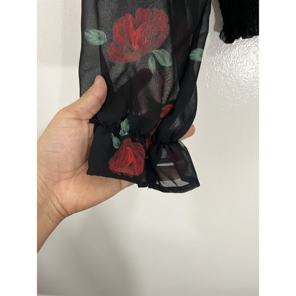 Romantic Floral Chiffon Victorian Inspired Roses Top 90s Whimsigoth Cottagecore - Picture 5 of 13